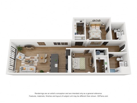Floor plan for 2 beds, 2 baths, 1060 sqft